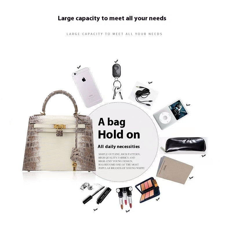 Trendy Crocodile Skin Kelly II Himalayan White Shoulder Bag
